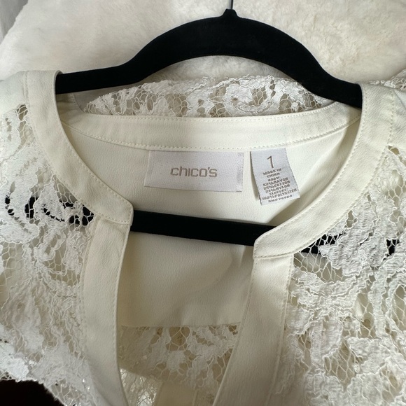 Chico's Cream Long Sleeve Embellished Blouse - Picture 5 of 5